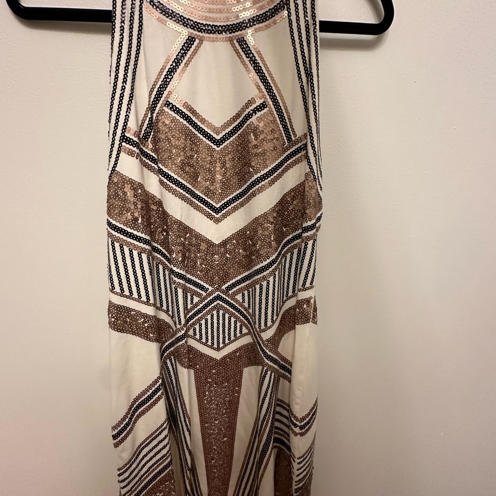 Express White and Brown Halter Sheath Dress